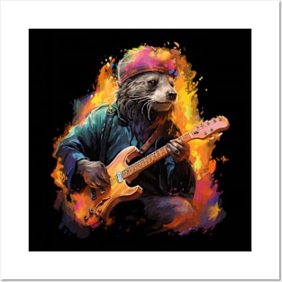 Honey Badger Playing Guitar Posters and Art